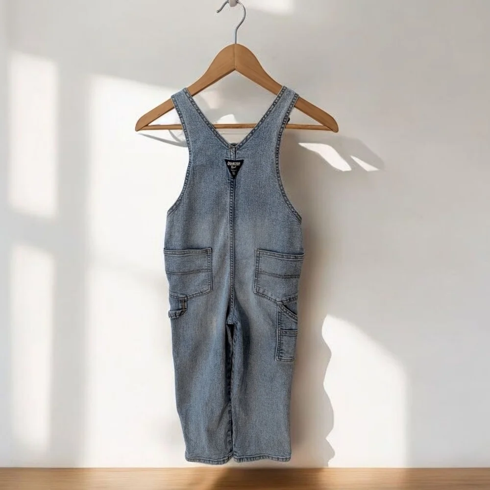 Oshkosh Girls Boys Denim Overalls for Kids Blue Cotton Size 5T